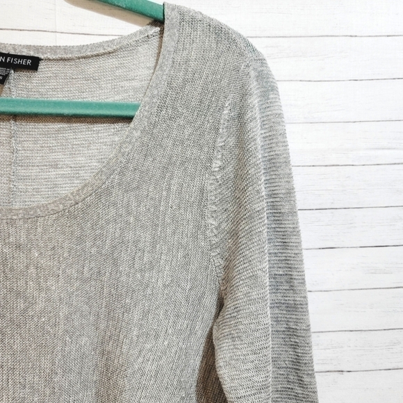 EILEEN FISHER GRAY LONG LINED LIGHT SWEATER, 50% LINEN, SZ XS LIKE NEW! - Picture 5 of 8